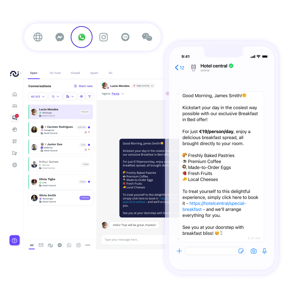 Landing page console whatsapp live chat for hotels