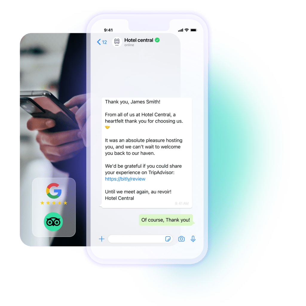 Departure guest reviews campaigns live chat for hotels