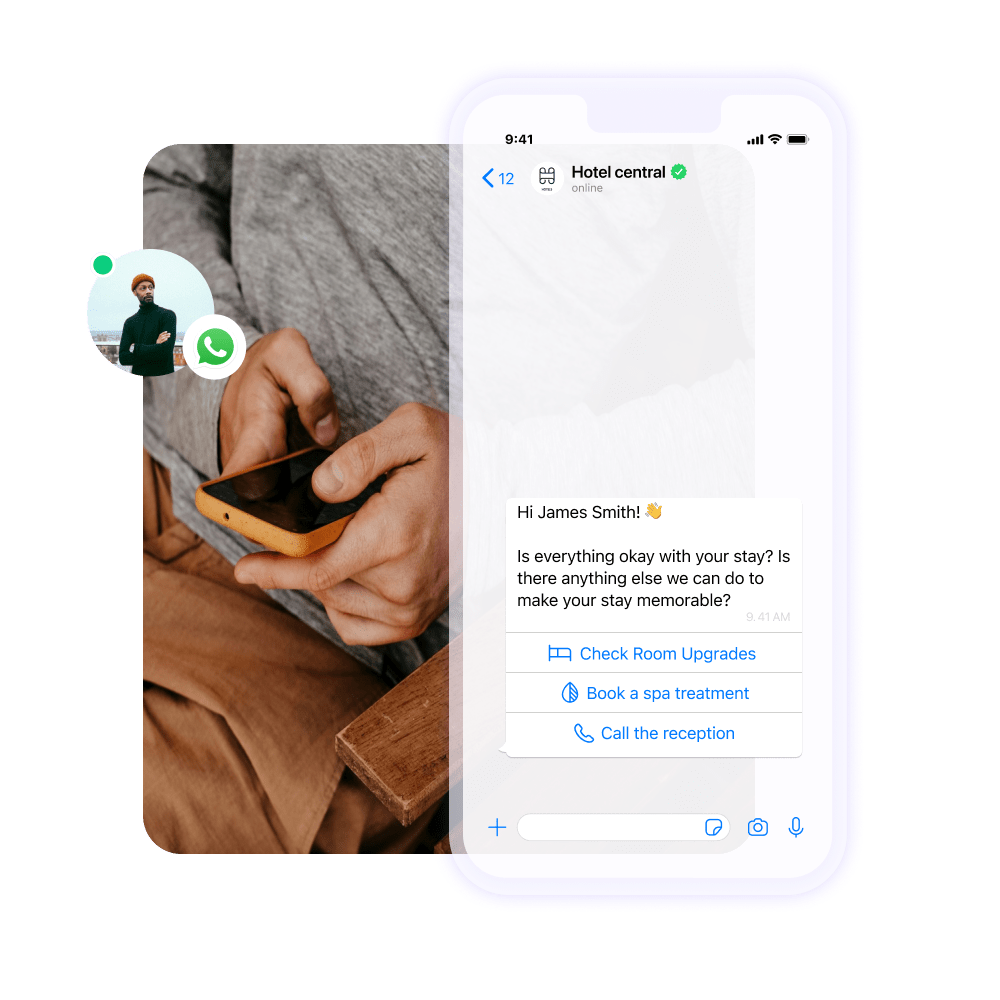 Landing page whatsapp chatbot hotel voicebot en
